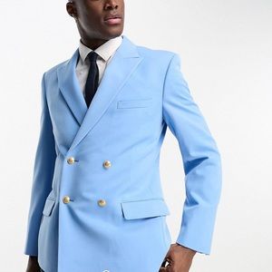 ASOS DESIGN wedding skinny blazer with gold buttons in blue